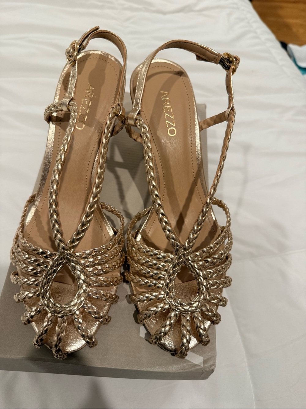 Arezzo Women's Metallic Gold Braided Slingback Heels